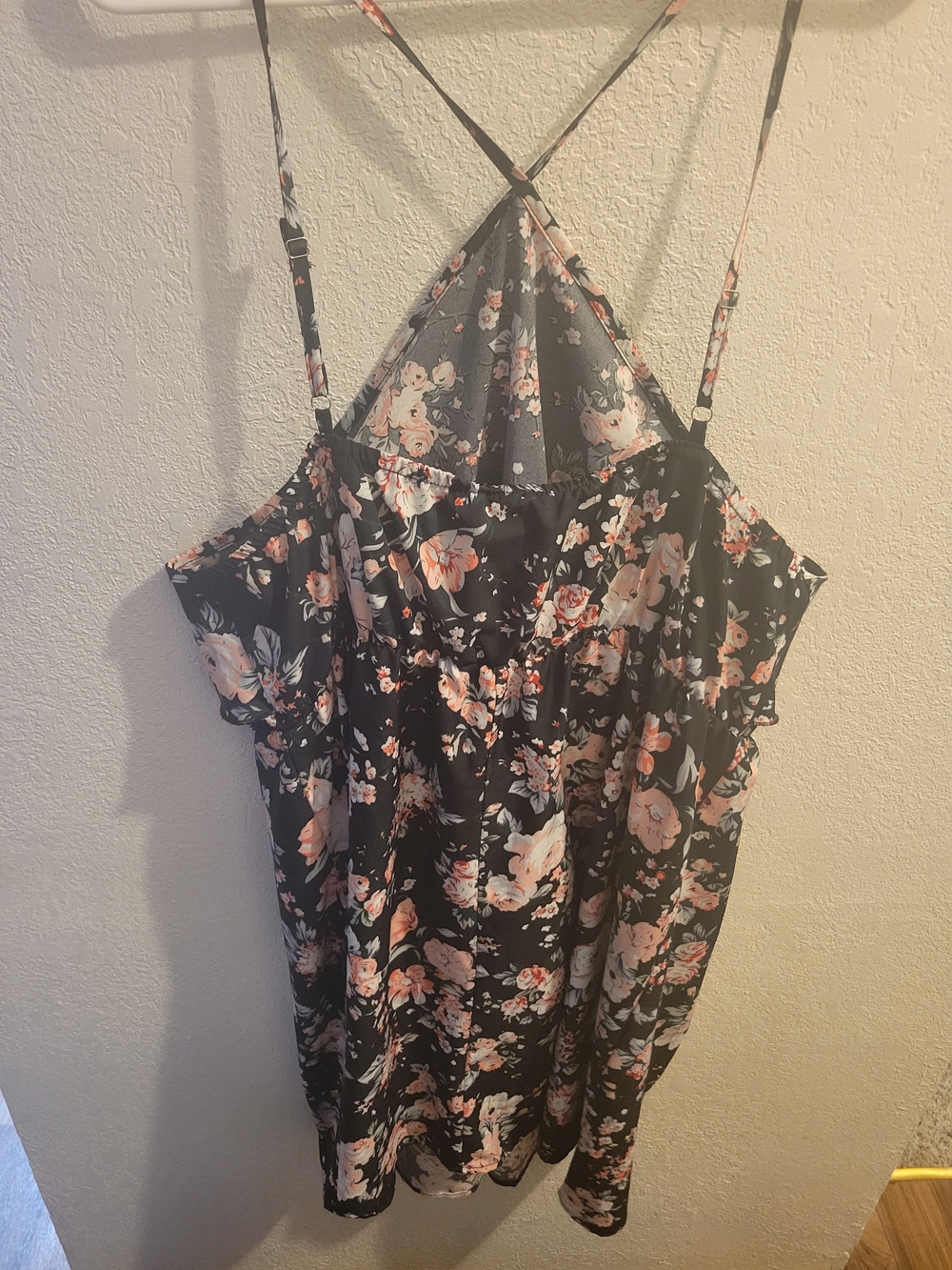 SHEIN Black Floral Curve Dress with Pink Blooms